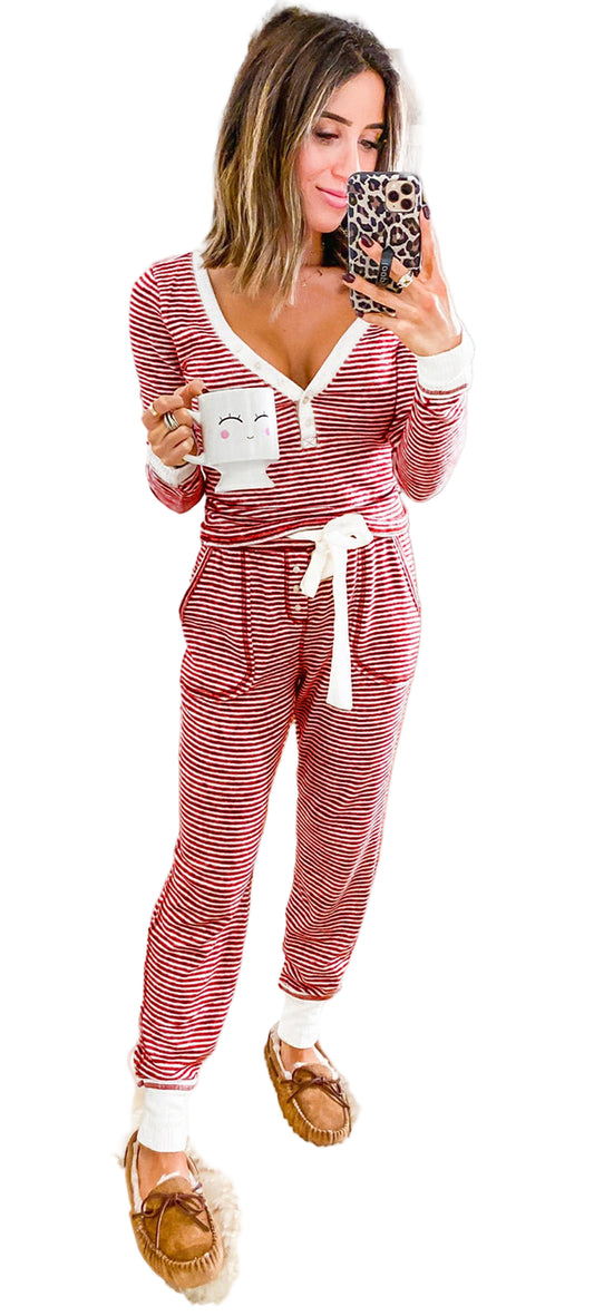 Red Stripe Lounge Set For Women