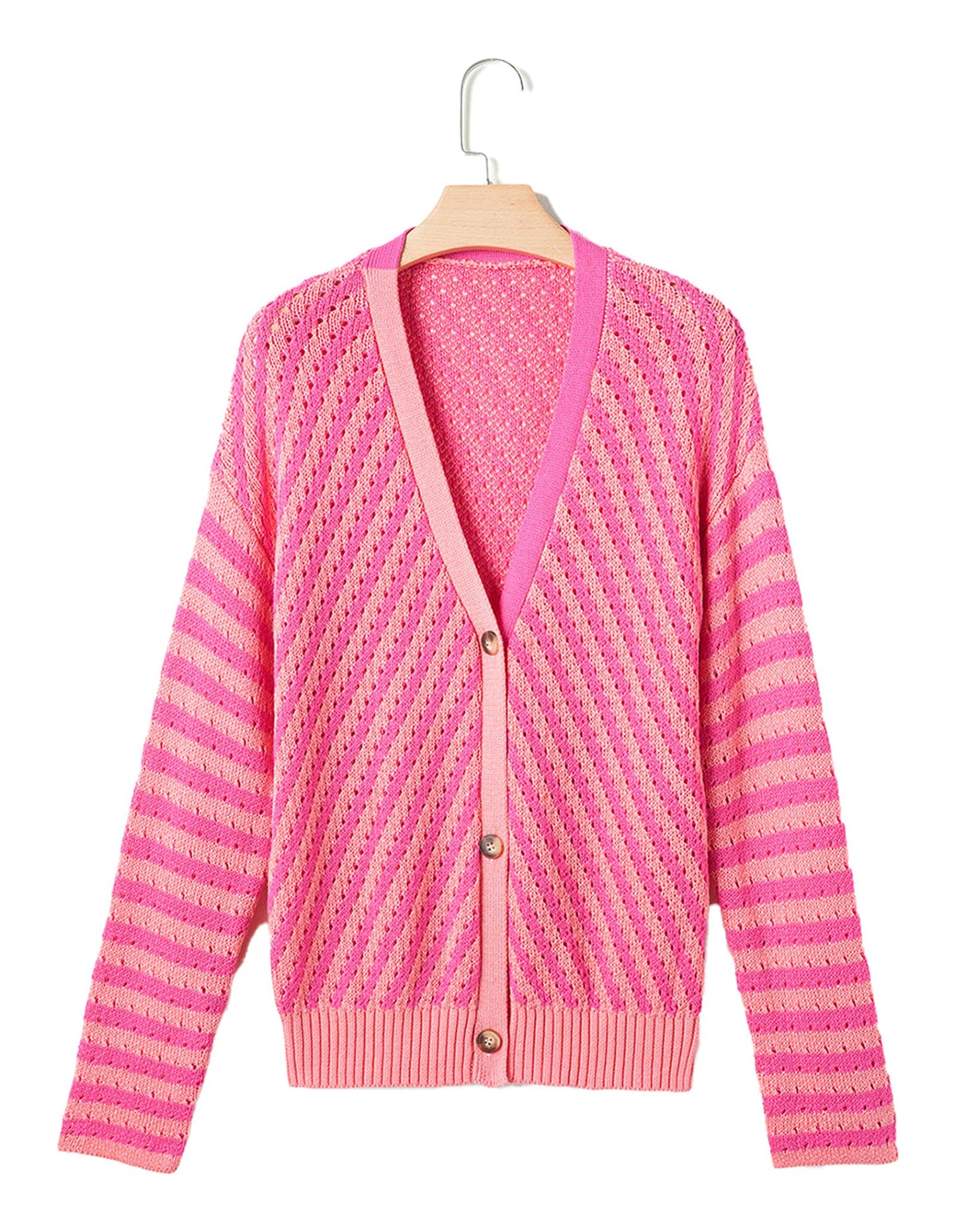 Pink Striped Cardigan For Trendy Style