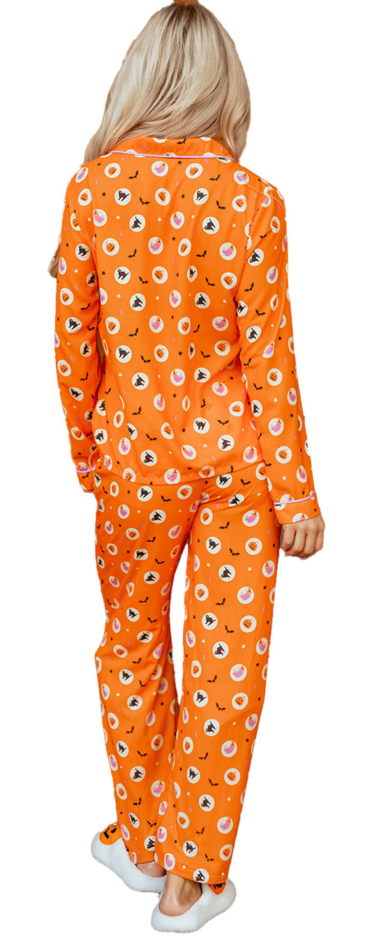 Orange Halloween Pajama Set For Women