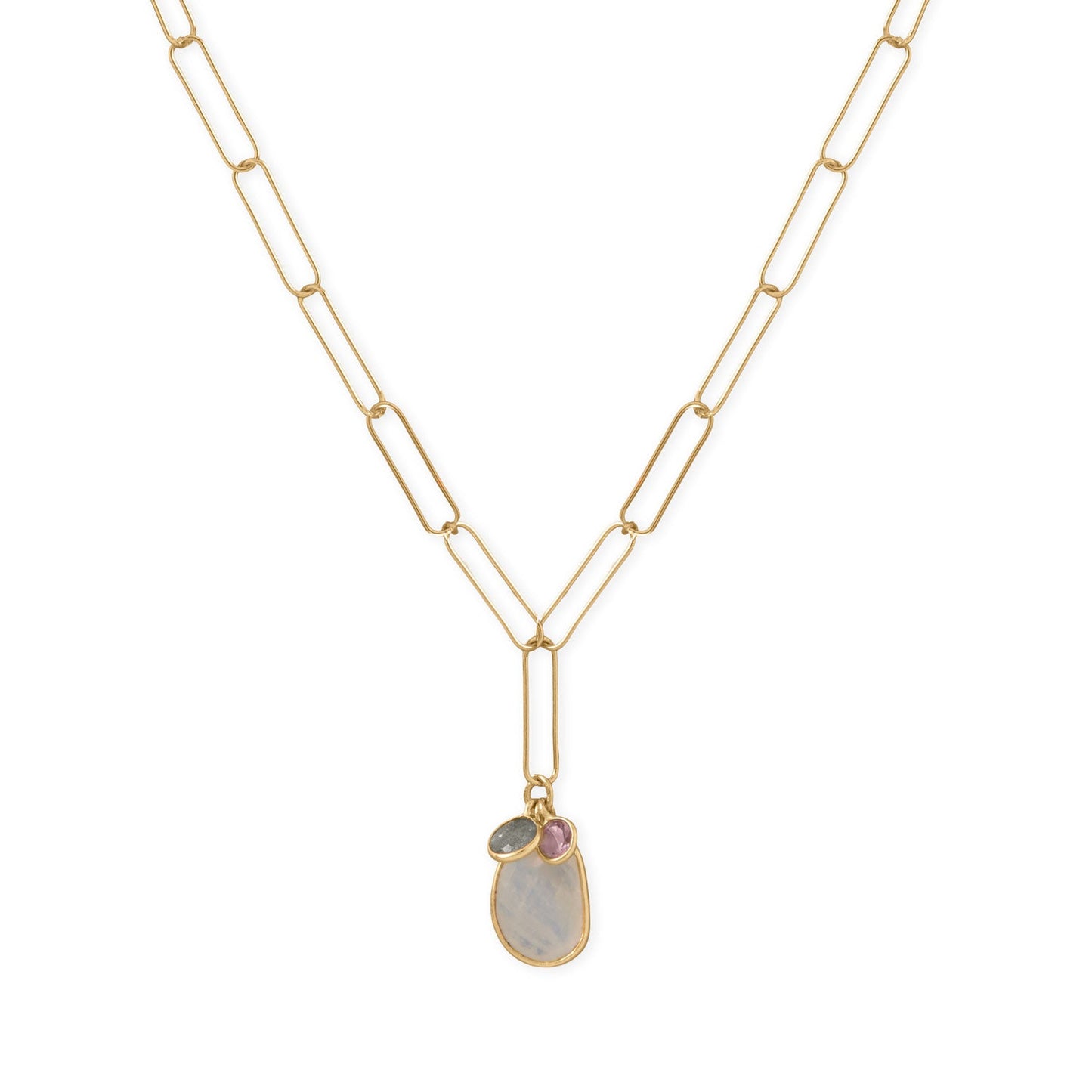 Elegant 14k gold plated charm necklace with a unique gemstone pendant and modern chain design