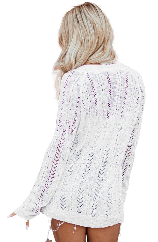 White Open Knit Cardigan For Trendy Style