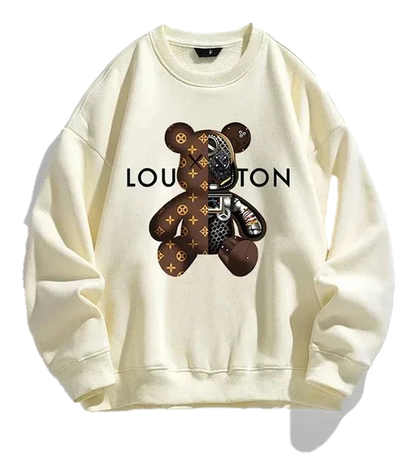 Cream 2024 streetwear hoodie featuring a bear graphic and Louis Vuitton logo