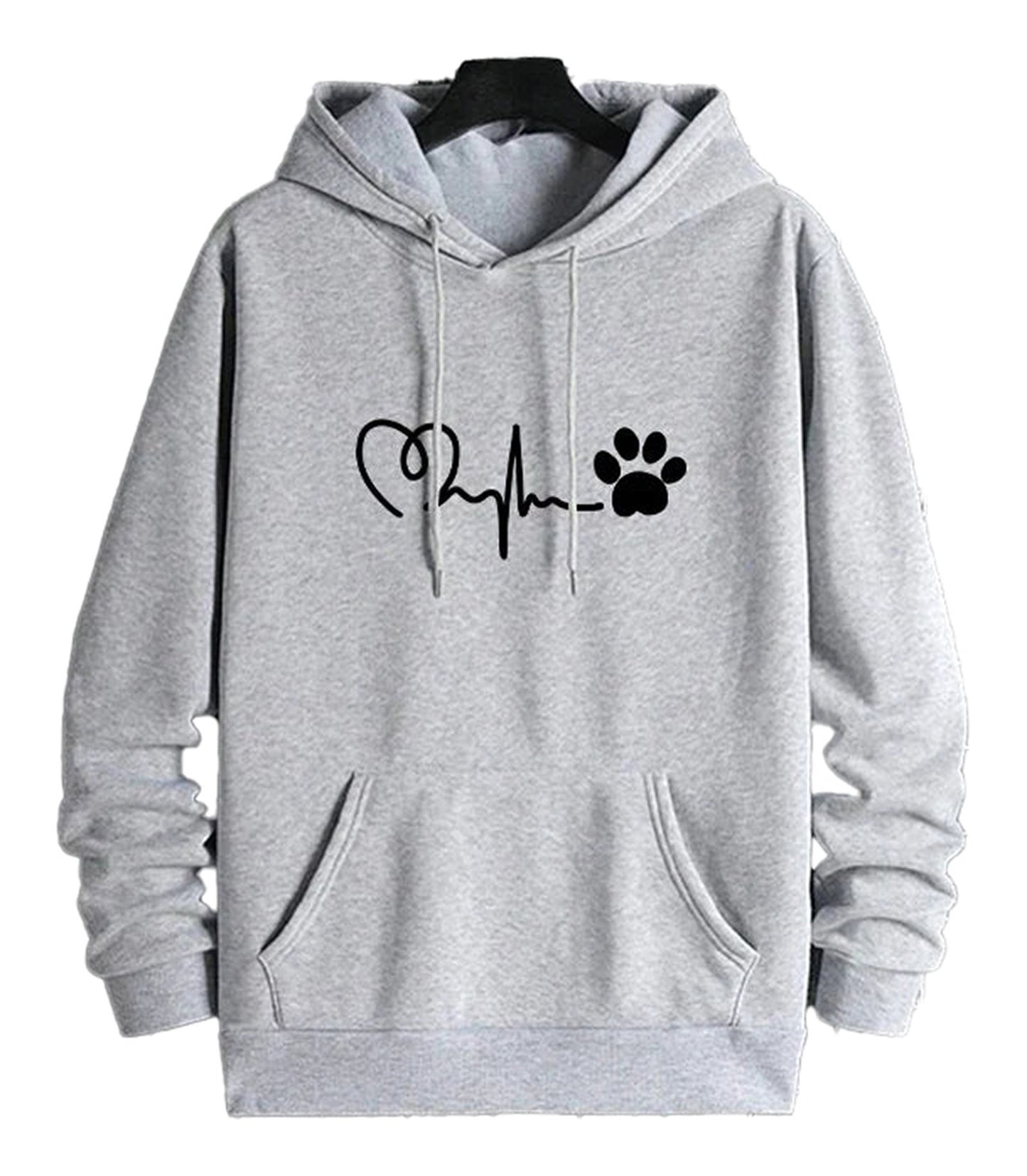 LuckeLadybug LLC 2025 men's hoodies in light gray with heart and paw print design