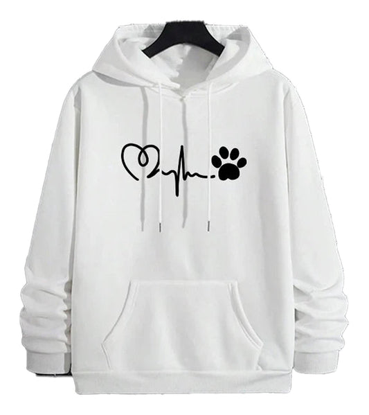 White LuckeLadybug LLC 2025 men's hoodies with heart and paw print design for stylish comfort
