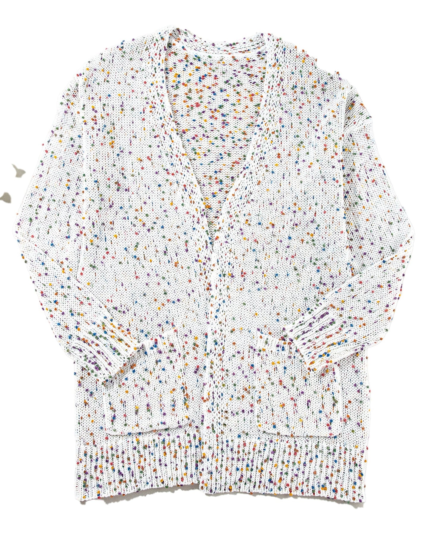 White Confetti Rib Knit Cardigan