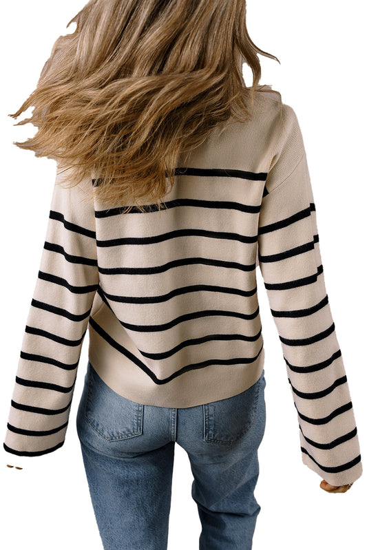Black Stripe Buttoned Cardigan Sweater