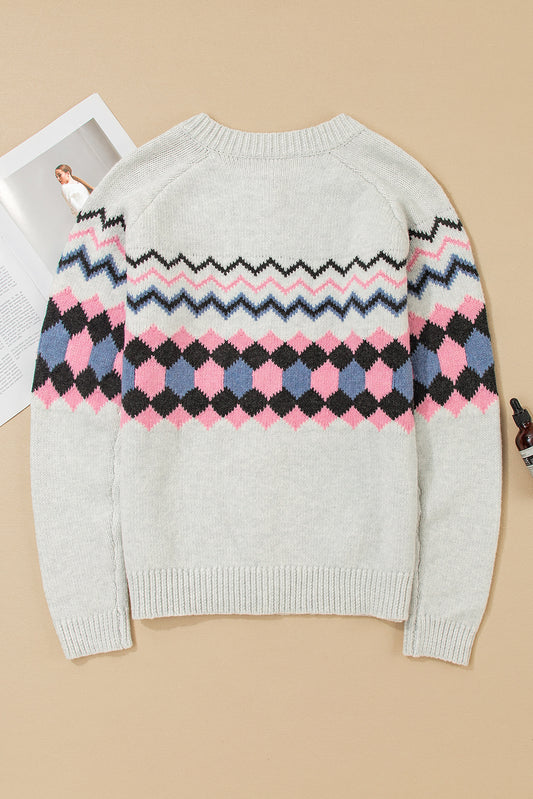 Pink Stripe Geometric Cardigan For Stylish Wear