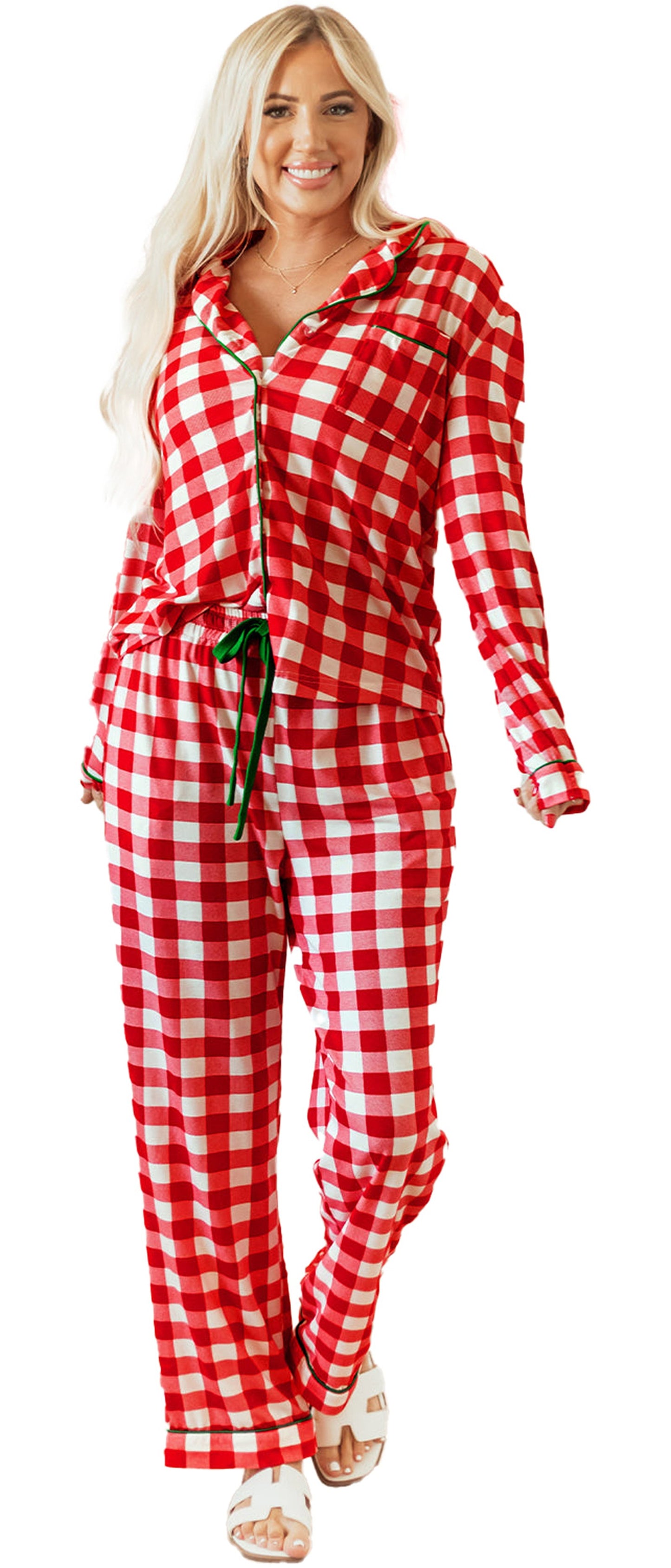 Light Green Plaid Christmas Pajamas Set