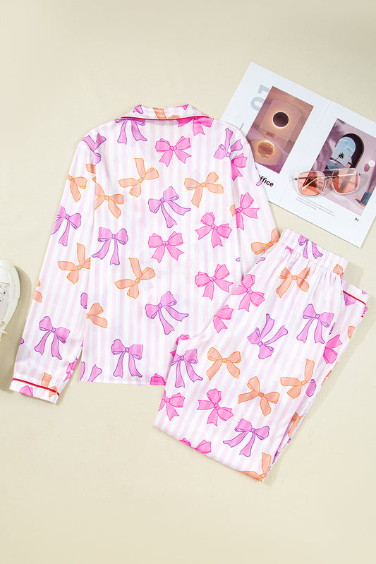 Womens Pink Bow Pajama Set For Comfort
