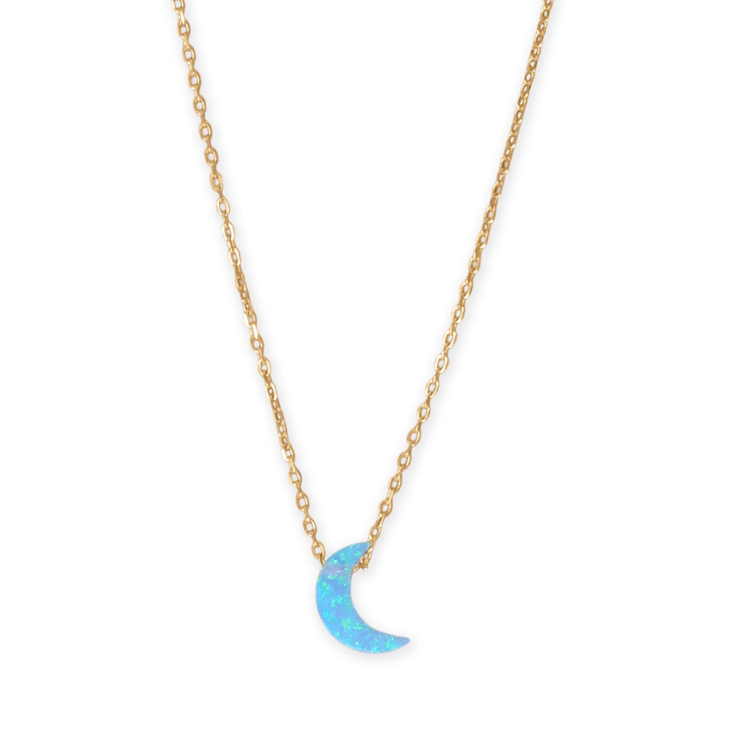 16" + 2" 14 Karat Gold Plated Synthetic Opal Moon Necklace