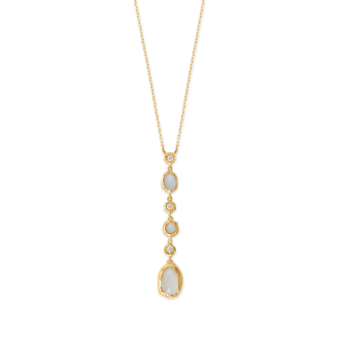 16" + 2" 14 Karat Gold Plated CZ and Rainbow Moonstone Drop Necklace