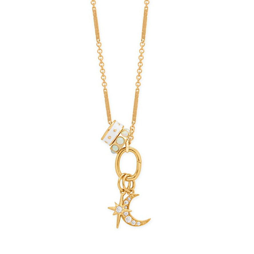 Moon, Stars and Sparkles! 18" 14 Karat Gold Plated Charm Necklace