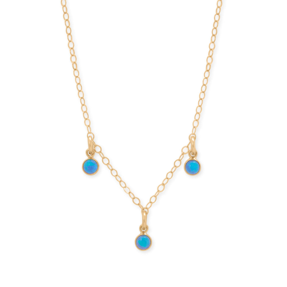 15" + 2.25" 14/20 Gold Filled Blue Opal Charm Necklace