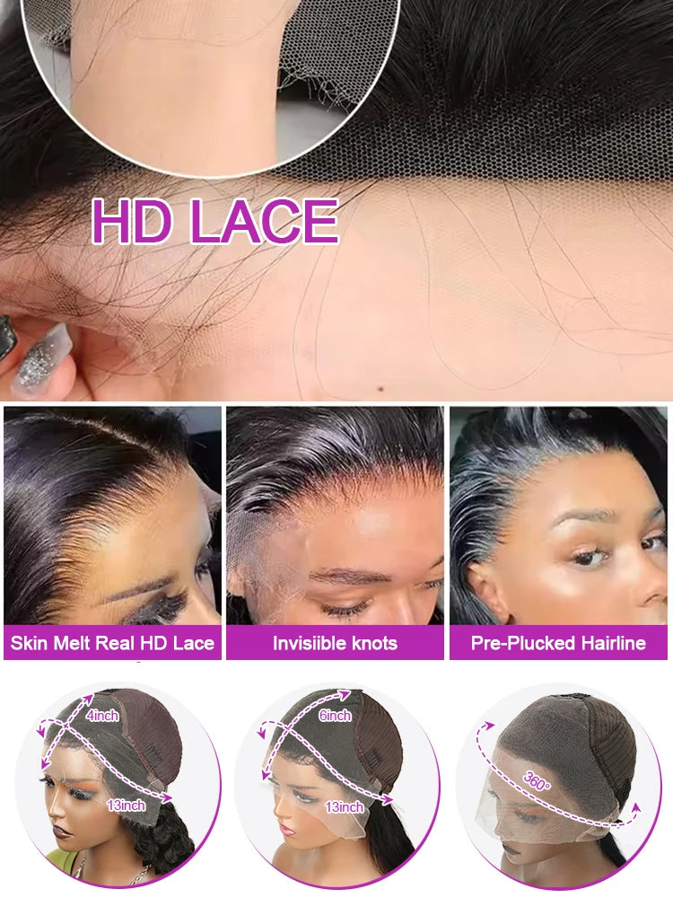 40 inch water wave lace front wig with HD lace for a natural look and pre-plucked hairline