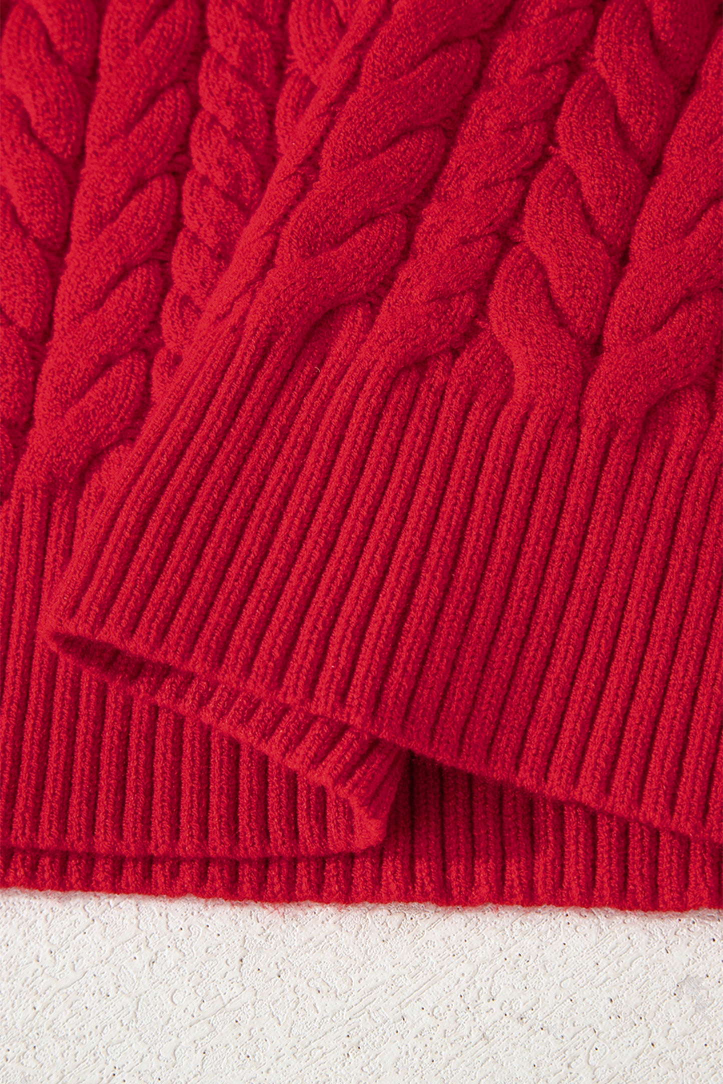 Fiery Red Cable Knit Sweater For Women