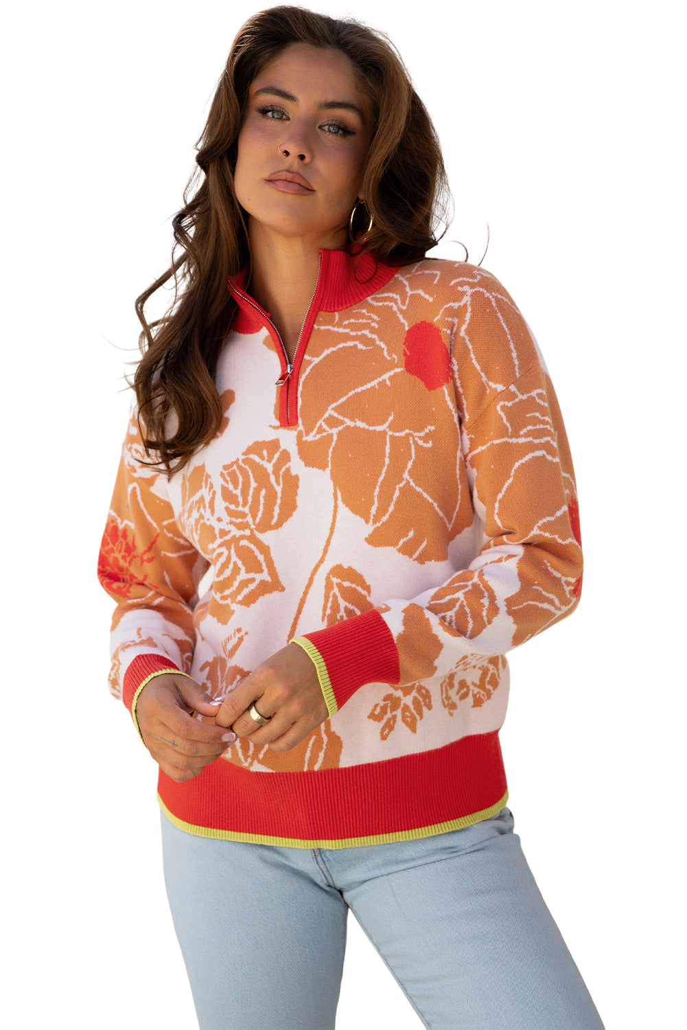 Khaki Floral Pullover Sweater