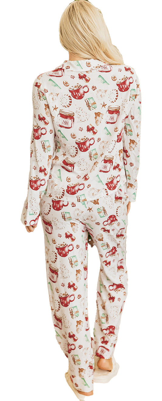 White Christmas Pajama Set For Cozy Nights
