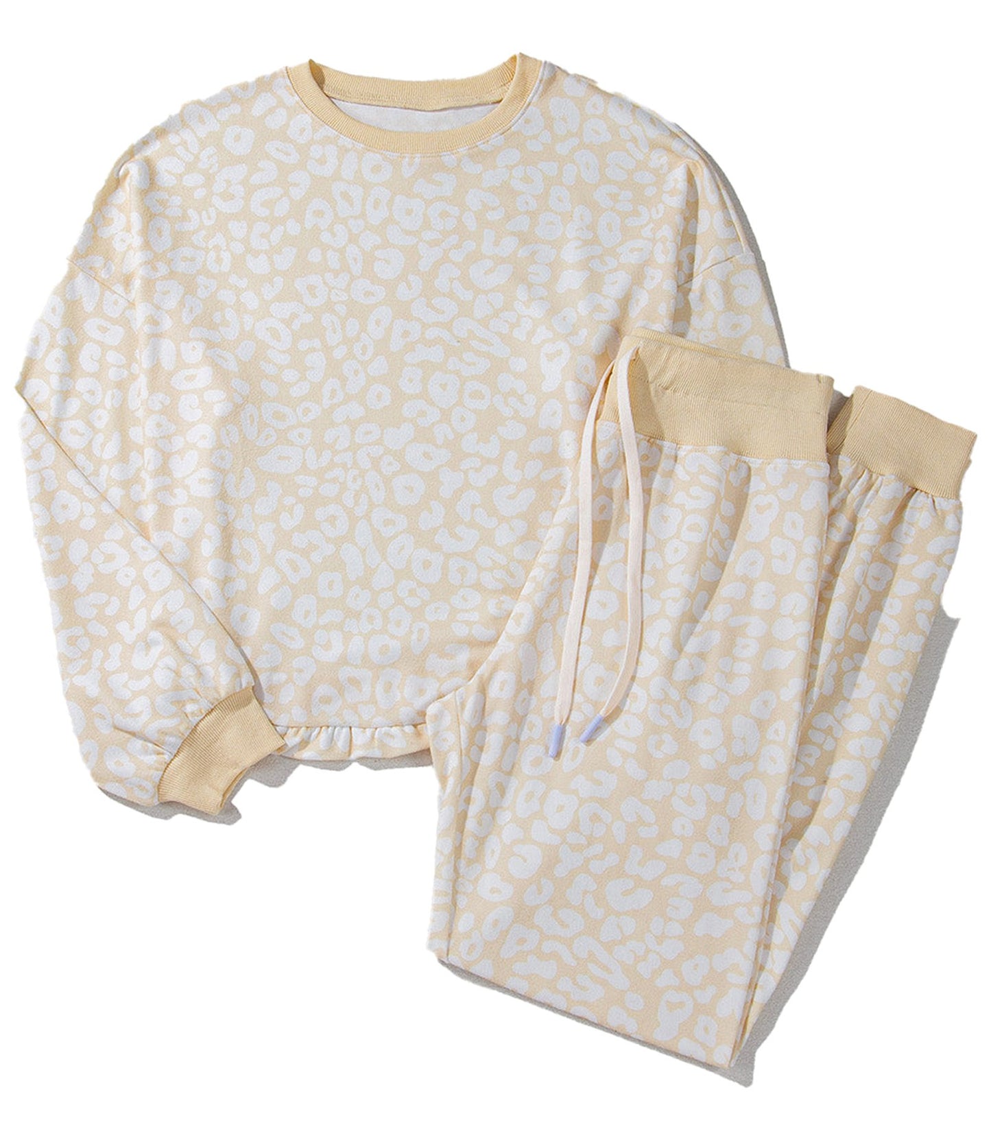 White Cheetah Print Loungewear Set