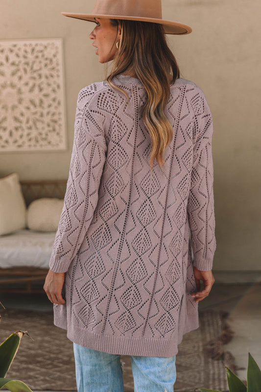 Purple Knit Openwork Cardigan For Stylish Layers