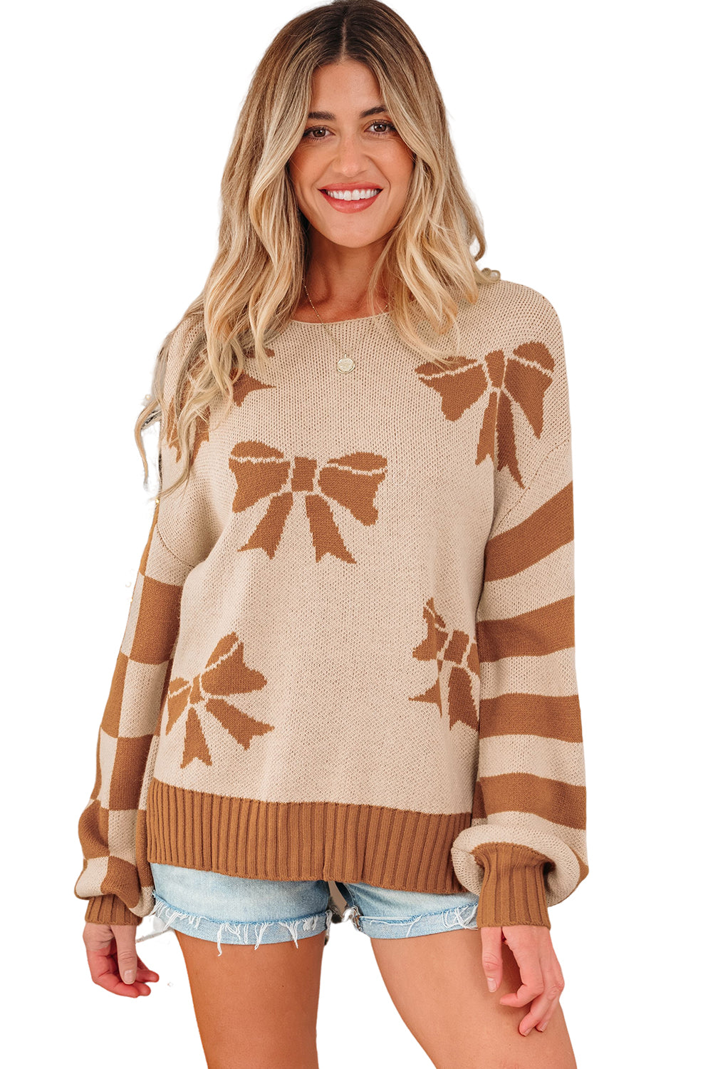 Yellow Ribbon Bow Print Sweater