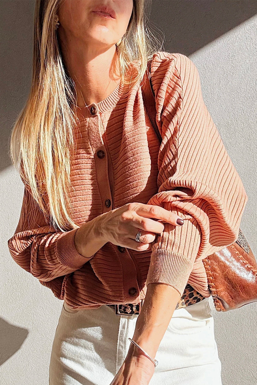 Apricot Pink Knit Cardigan For Trendy Looks