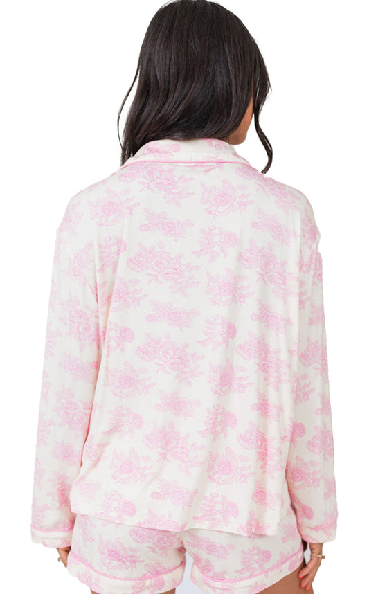 Pink Floral Pajamas Set For Women