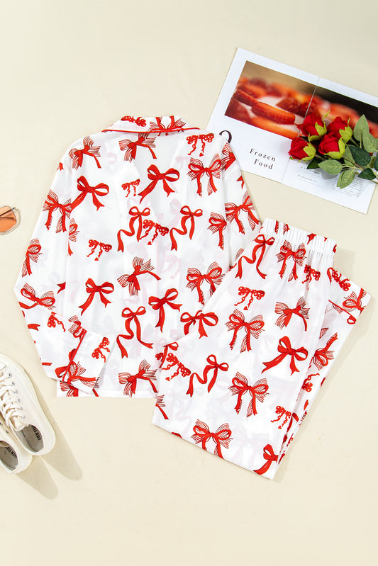 Red Christmas Bow Pajama Set For Women