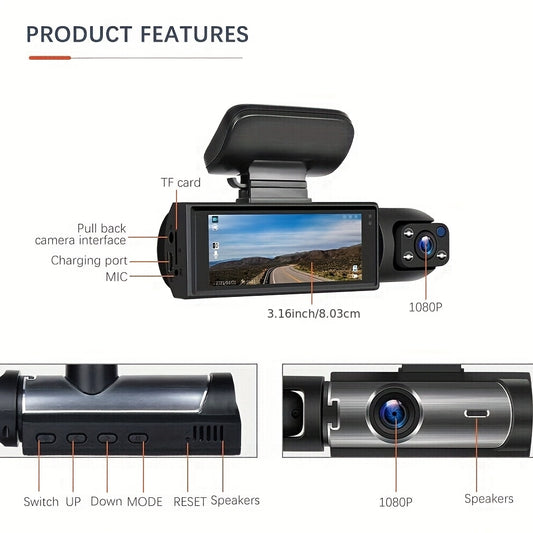 Dual Dash Cam With Night Vision 1080p