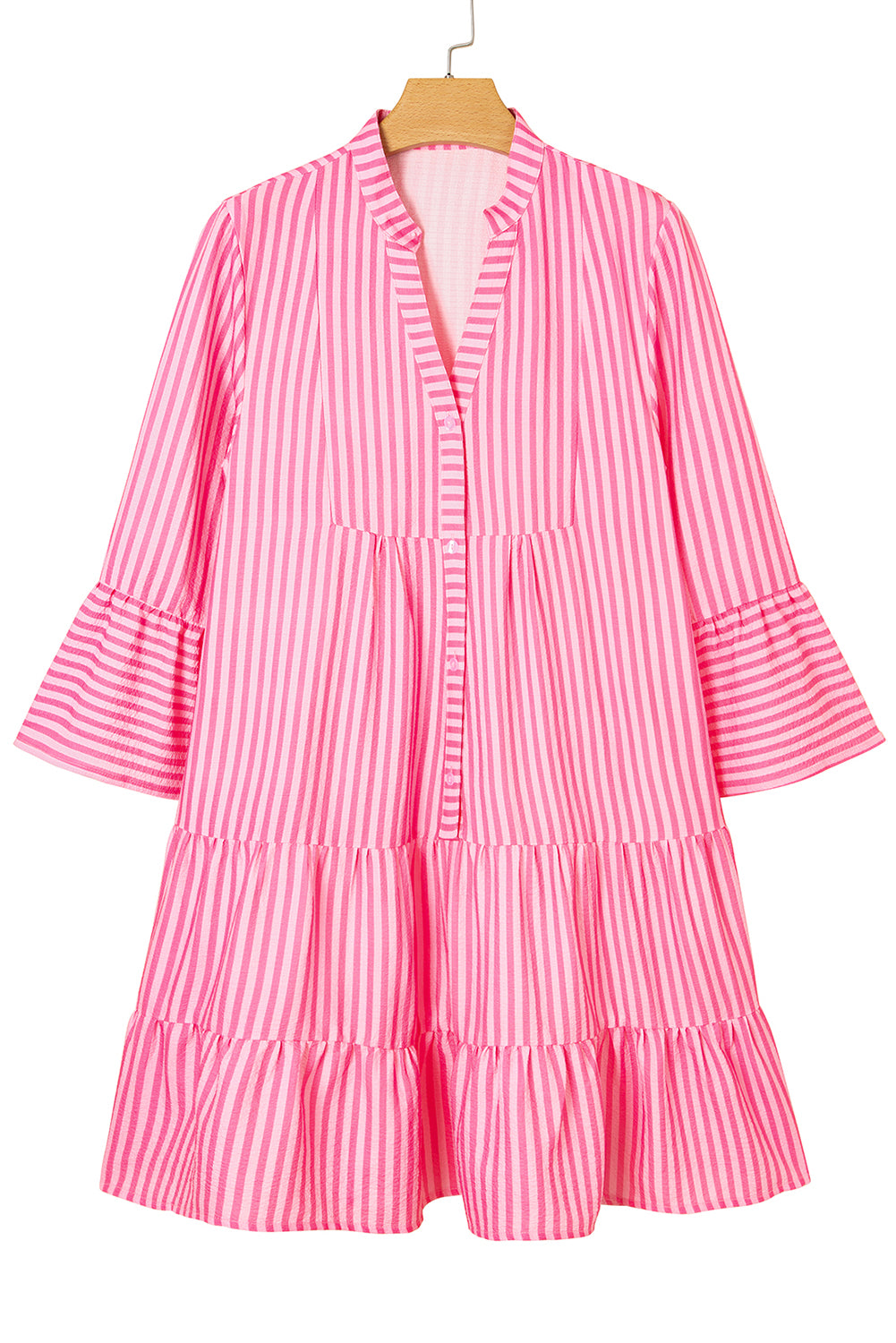 Pink Stripe Flare Sleeve Mini Dress Ruffle