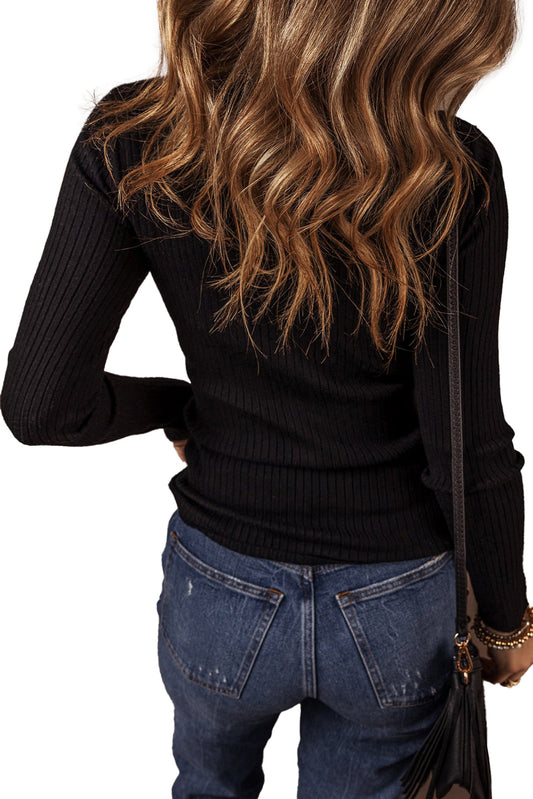 Black Ribbed Knit Cardigan For Chic Style