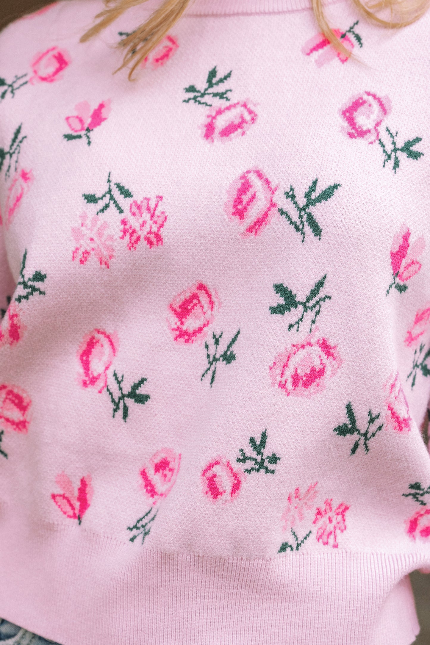 Floral Print Cropped Sweater For Trendy Style