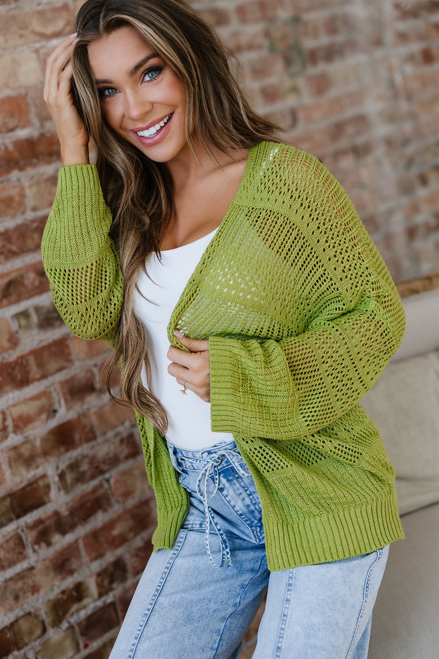 Green Oversized Crochet Cardigan