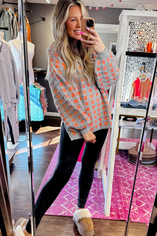 Pink Checkered Oversized Sweater