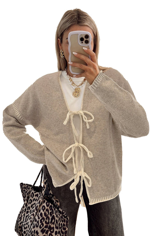 Pale Khaki Tied Front Cardigan