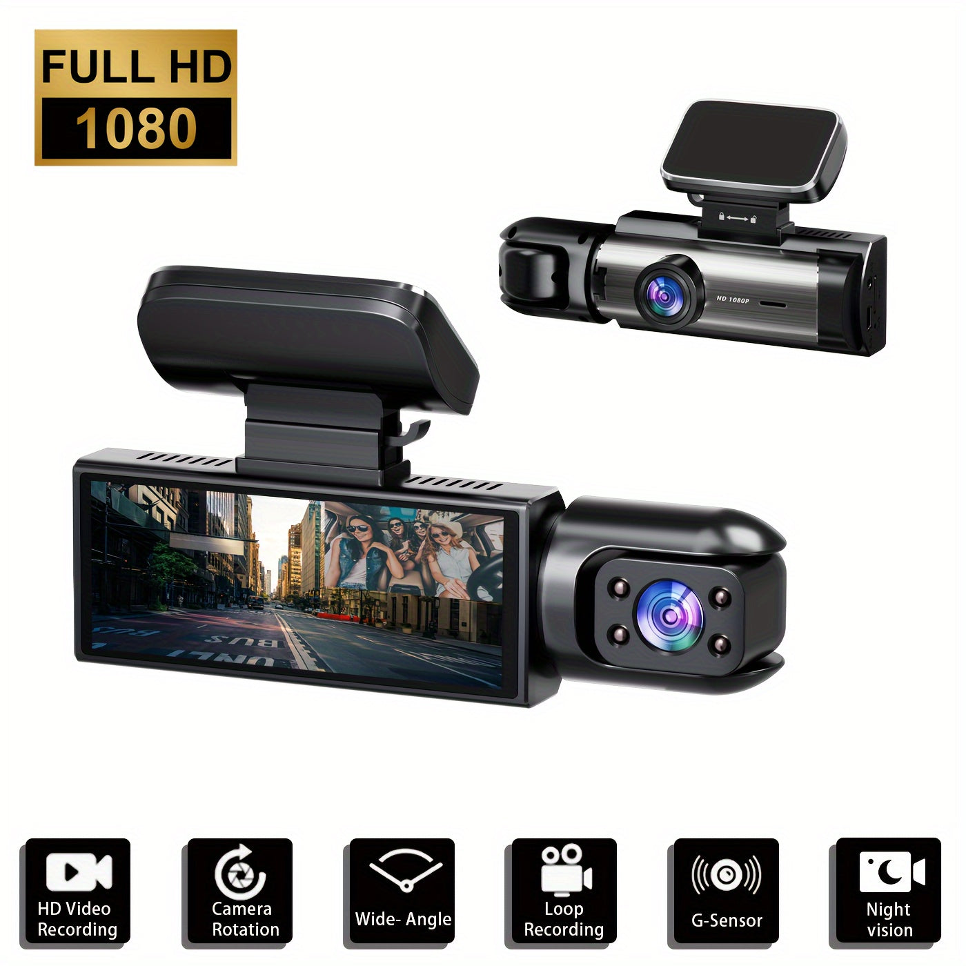 1080p Dual Camera Dash Cam With Night Vision