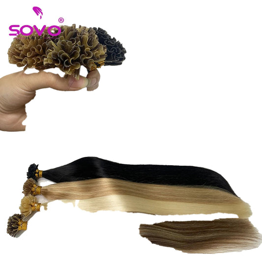 Long straight hair bundles showcasing U tip hair extensions human hair in various shades for versatile styling