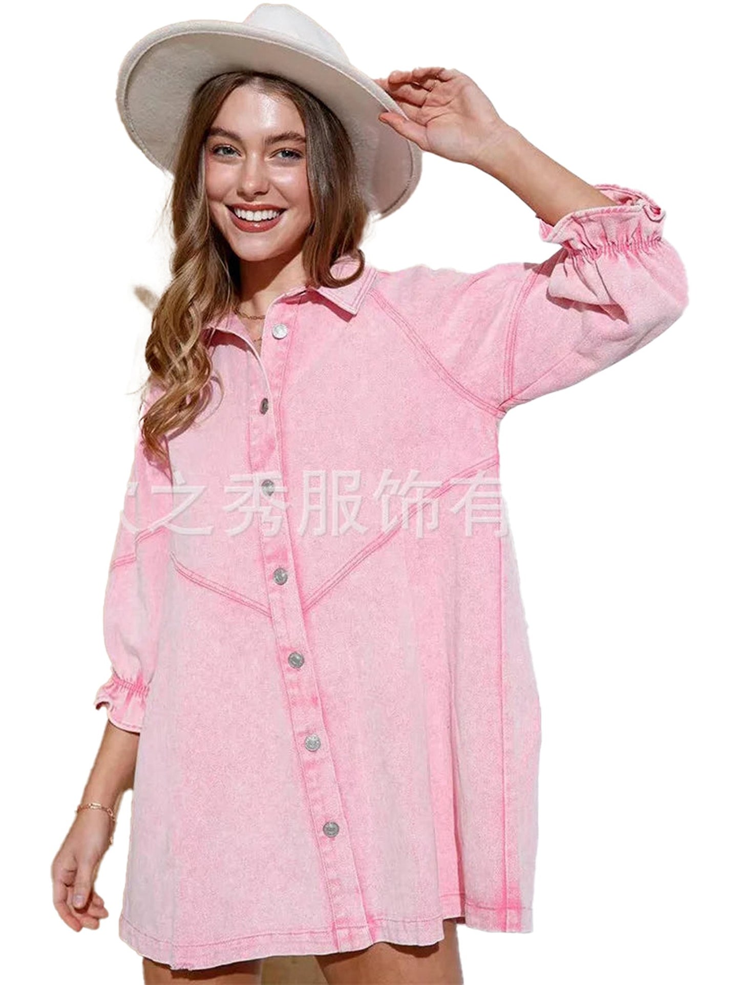 Pink Denim Dress For Women Trendy Style