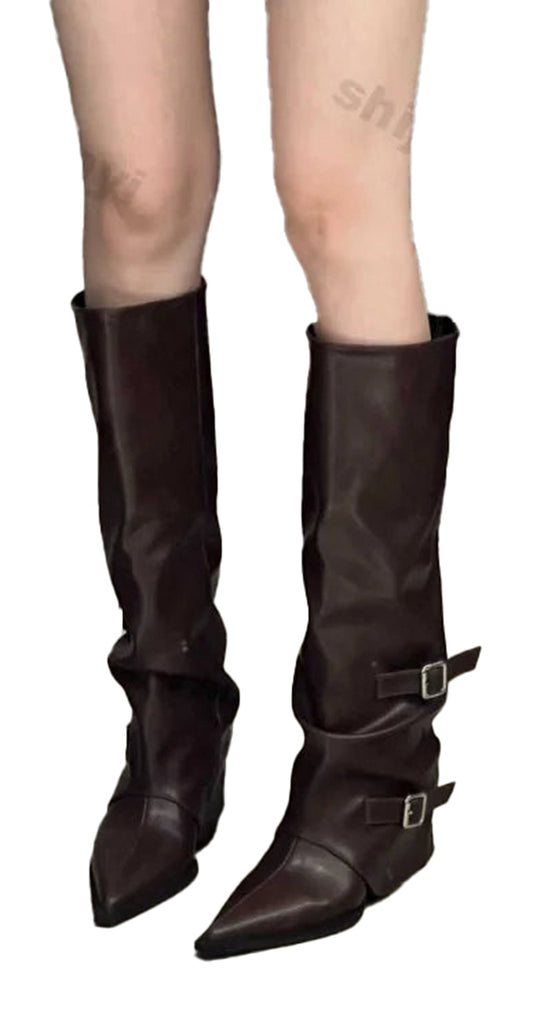 Womens Pointed Toe Knee High Boots