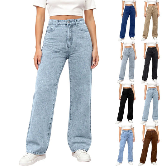 Womens High Waist Denim Trousers Trendy Fit