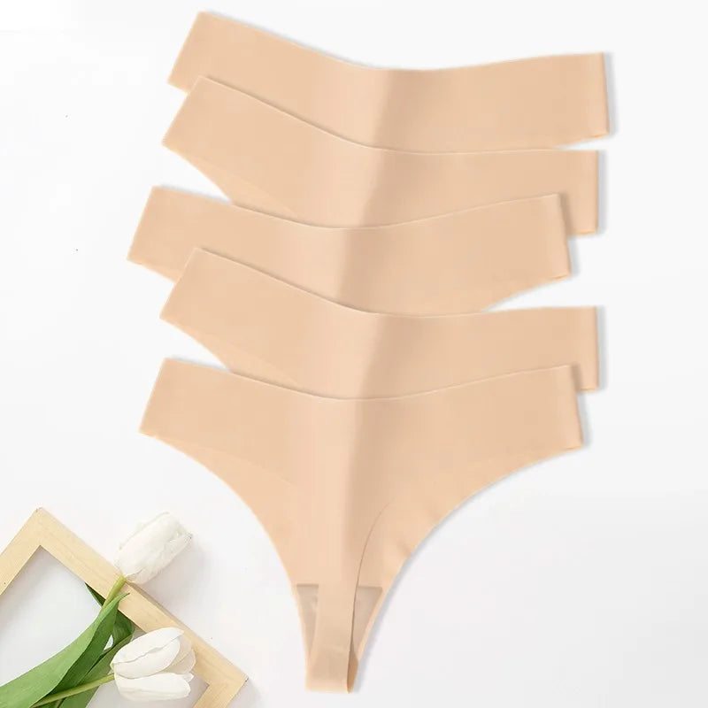 Set of seamless thongs for women in nude color, designed for comfort and invisibility under clothes