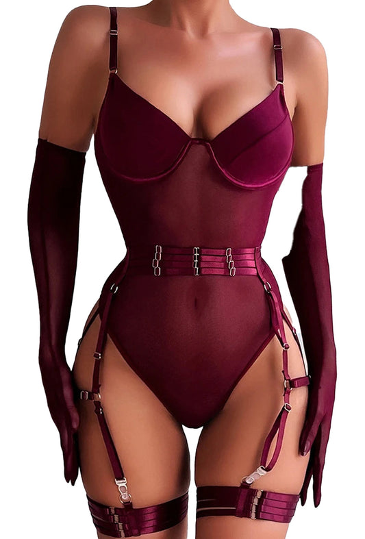 Sexy Lace Bodysuit With Gloves