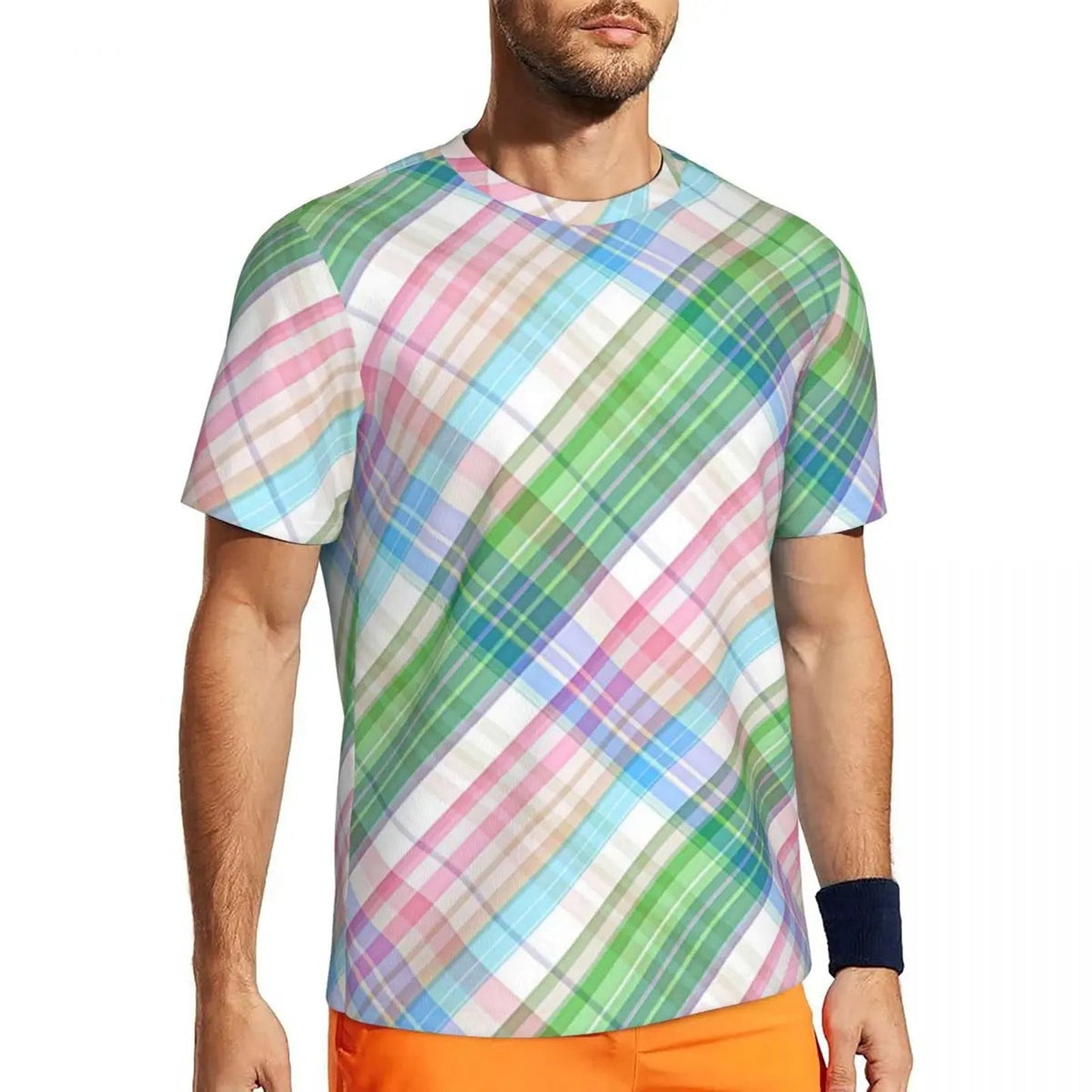Men's Mondrian Line T-Shirt - Trendy Colorful Plaid Summer Tee, Y2K