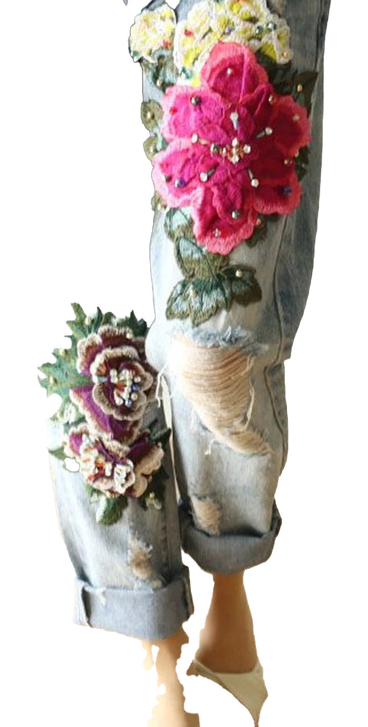Floral Embroidery Jeans For Women