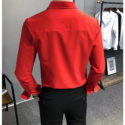 Mens Slim Fit Red Dress Shirt