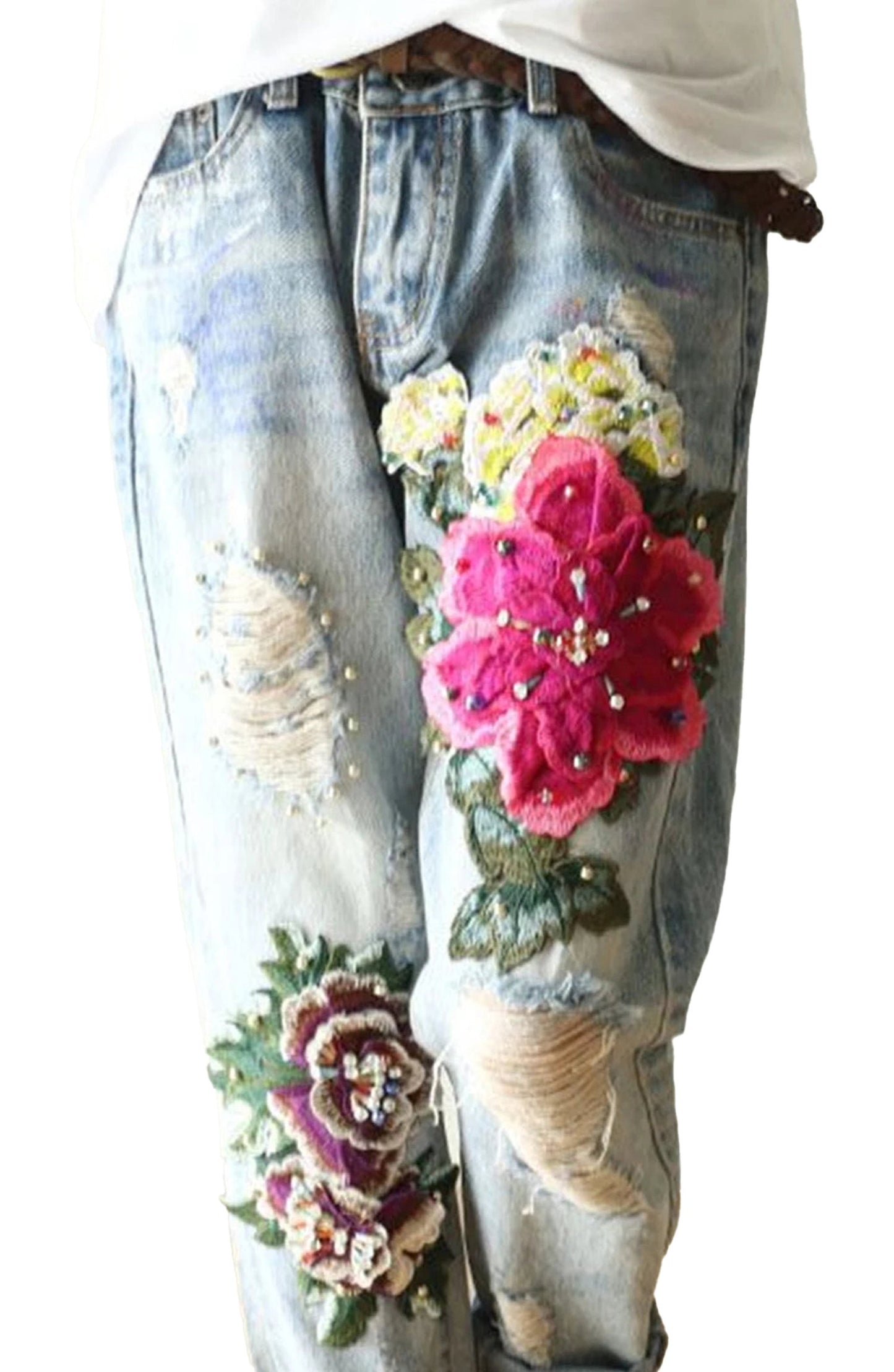 Floral Embroidery Jeans For Women