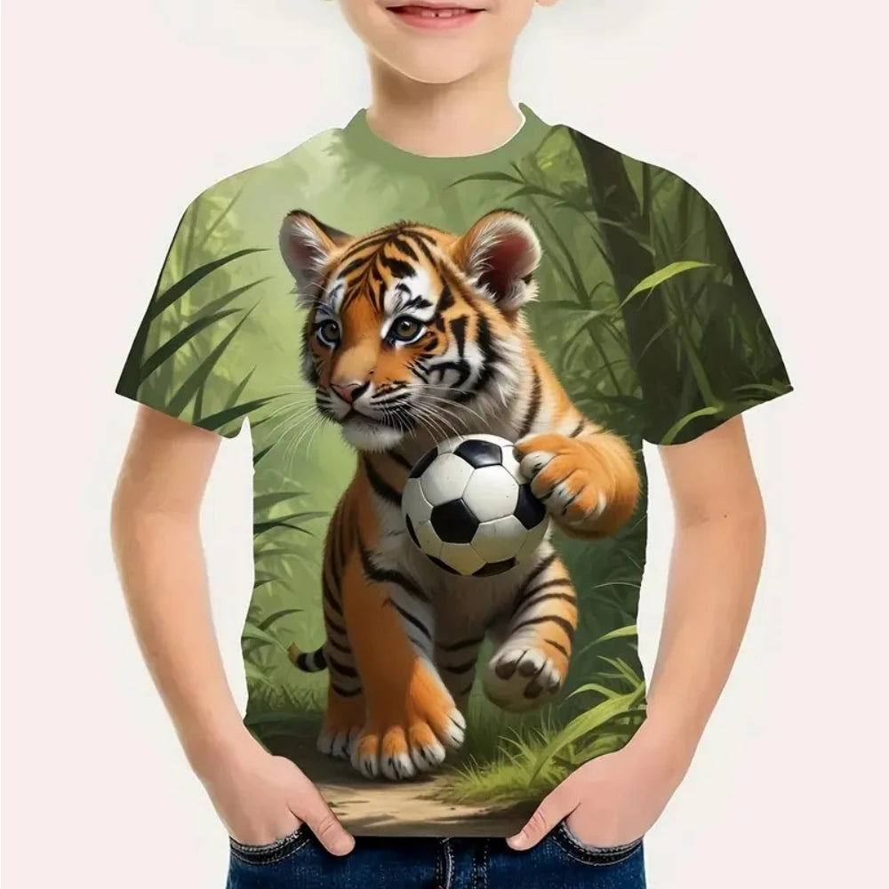 Boys Cartoon Tiger T-Shirt With Soccer Design