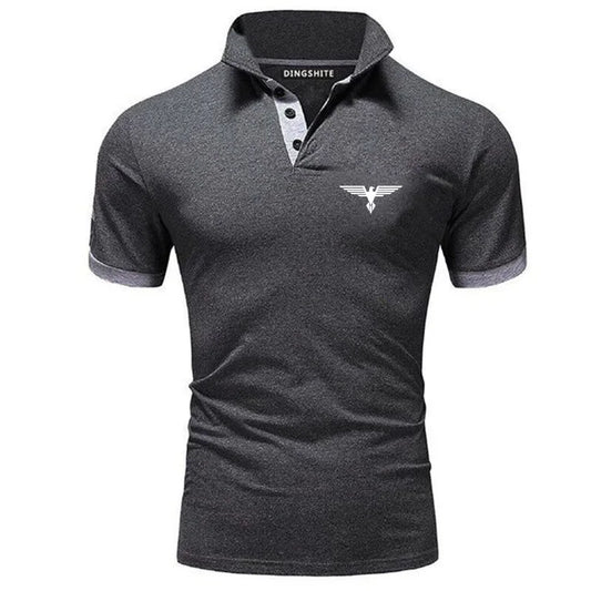 Stylish men's business casual polo shirt in dark gray with a sleek design and modern collar