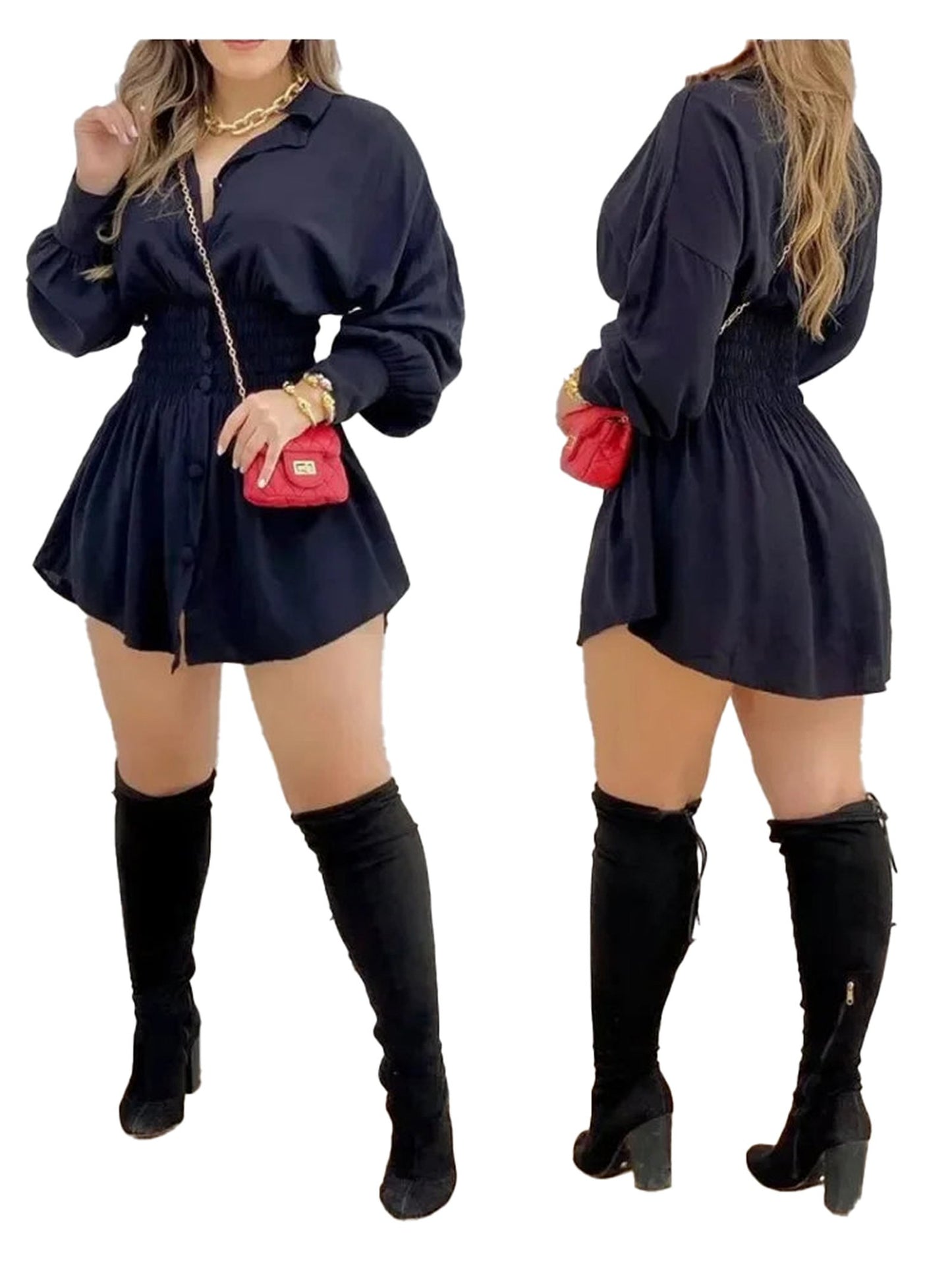 Sexy Black Mini Shirt Dress For Trendy Style