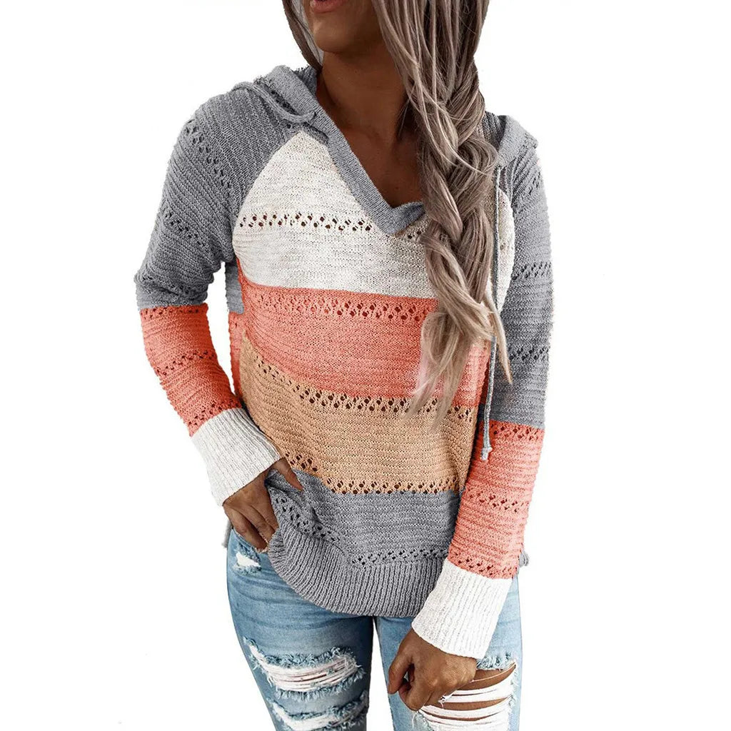 Womens Patchwork Hooded Sweater
