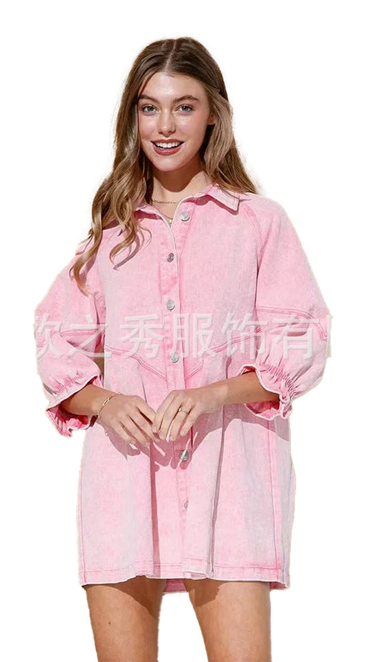 Pink Denim Dress For Women Trendy Style